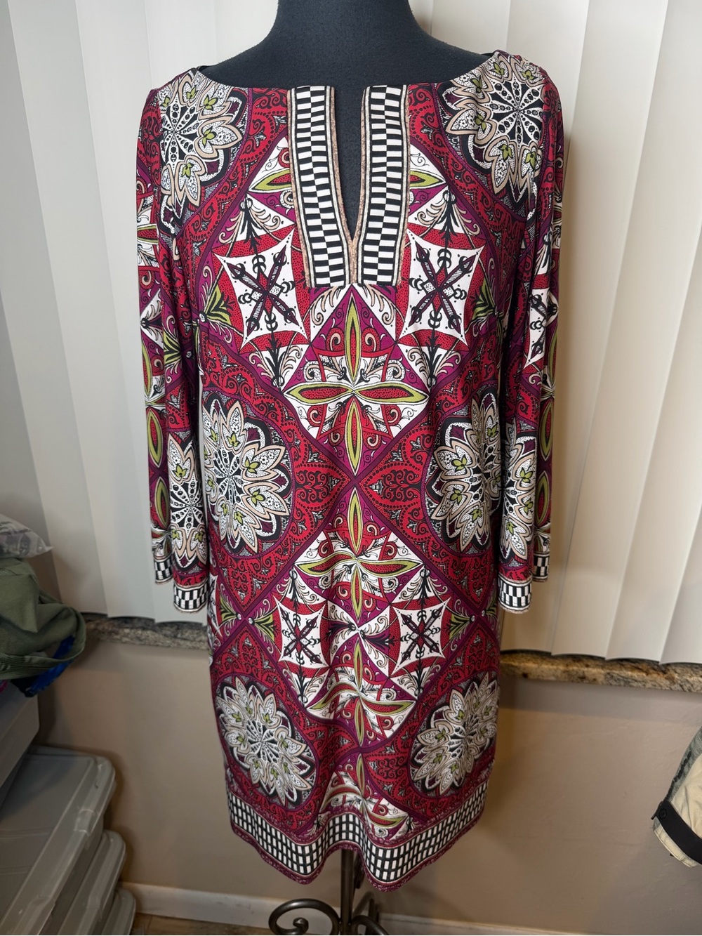 Laundry by Design Multicolor Paisley Boho Chic Dress geometric medallion SZ Med